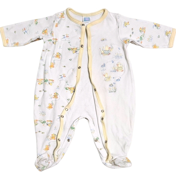 Little Me Footed Sleeper Baby 6M Yellow & White VTG Duck Duck Goose 100% Cotton - Picture 3 of 9